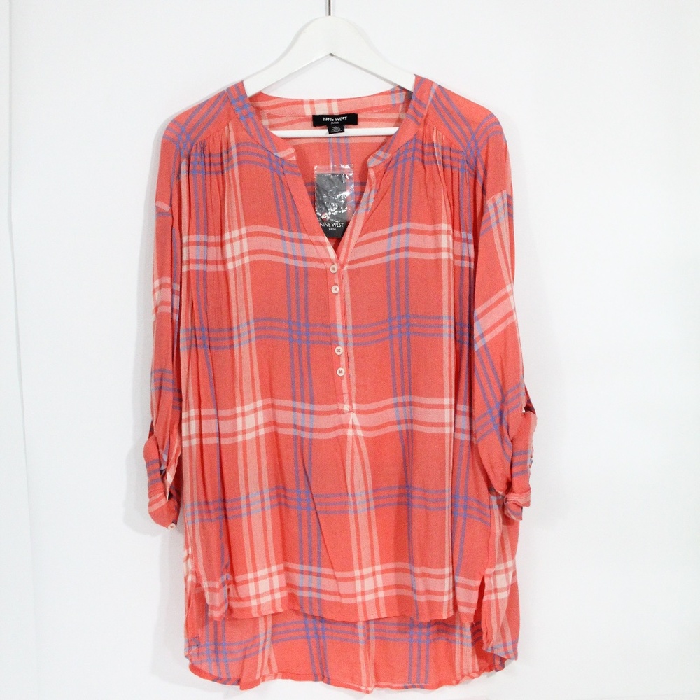 Nine West Plaid Shirt Women NEW Top Blouse - Picture 1 of 7